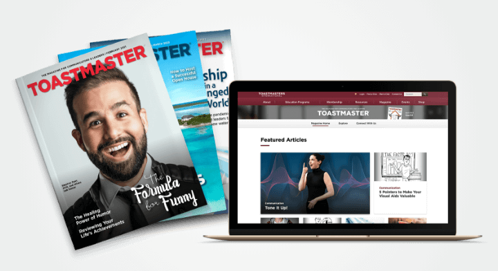 Toastmasters 168极速赛车开奖结果官网 magazine on a laptop